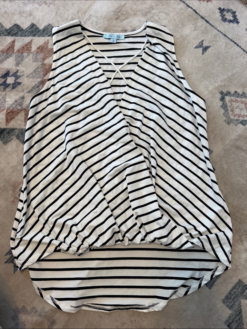 She + Sky Black & White Striped Criss-Cross V-Neck Top